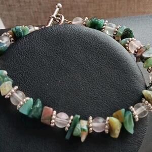 Ocean Jasper, Flourite & Moss Agate Bracelet On Silver-tone W/Toggle Clasp 7.25